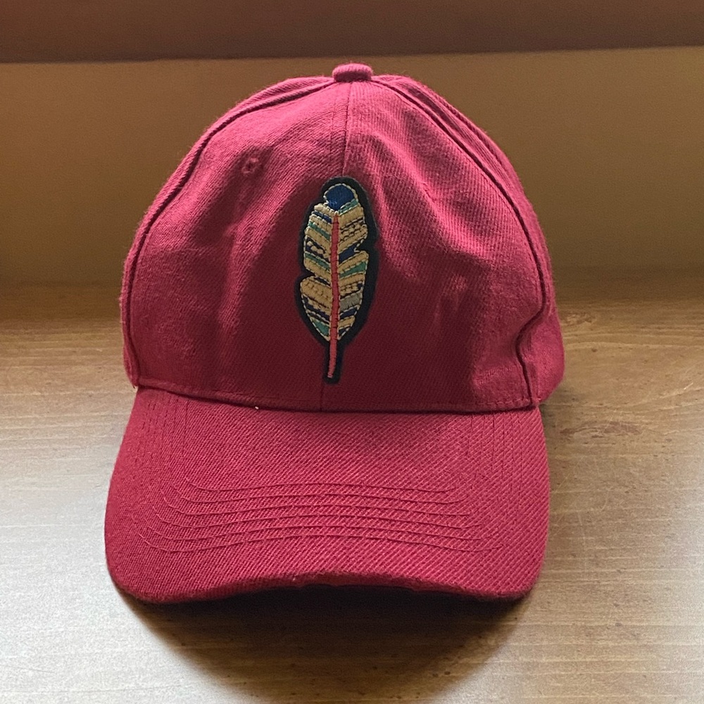 Maroon Feather Patch Hat - Handmade